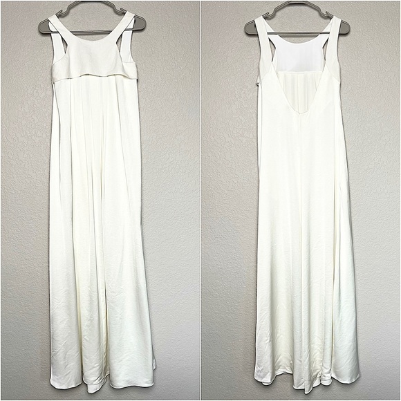 NWT L’AGENCE Satin & Linen Sleeveless Pleated Empire Waist Open Back Maxi Gown S - Picture 3 of 7
